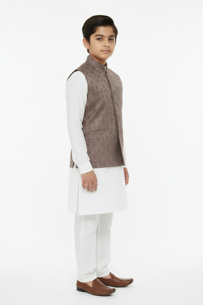Boy in Mocha Royal Diamond Waistcoat – Side