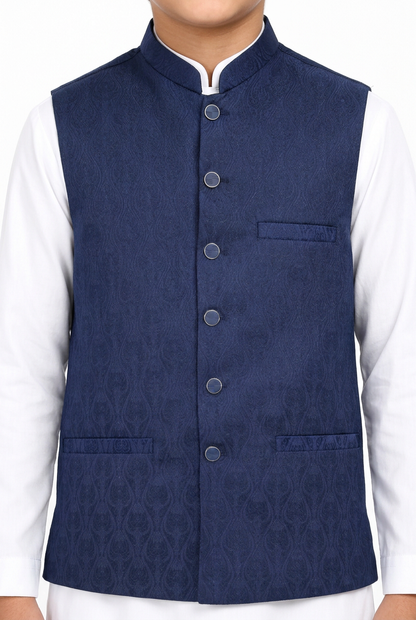 Boys’ navy tulip waistcoat close-up