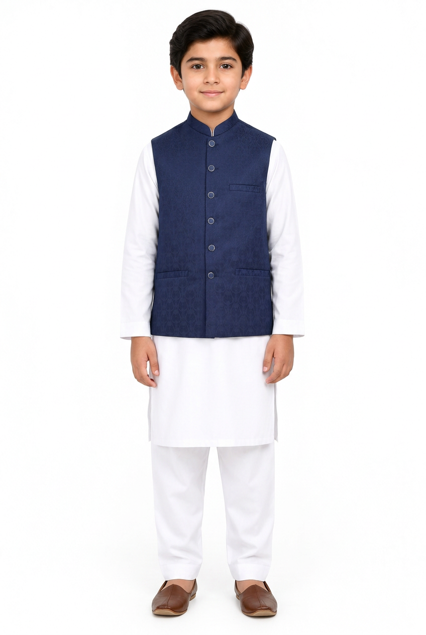 Boys’ navy tulip waistcoat front view