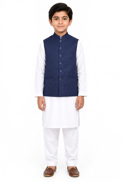 Boys’ navy tulip waistcoat front view