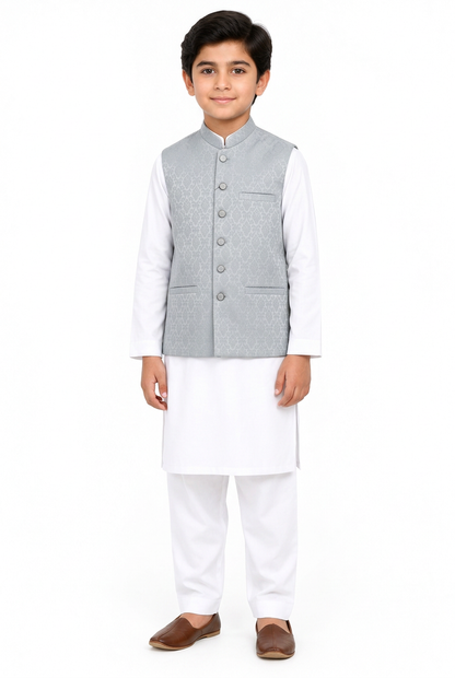 Boys’ silver-grey diamond waistcoat front view