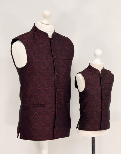 Boys Banarsi Maroon Black Diamond Waistcoat