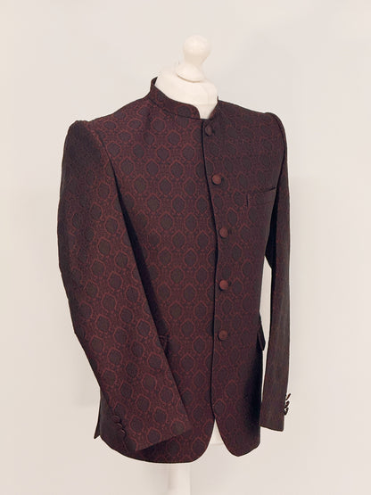 Men's Banarsi Maroon Black Diamond Prince Jacket