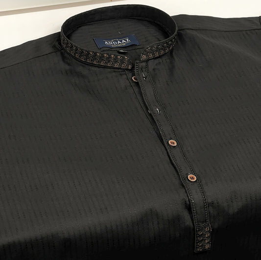 Boys Black 1 Kurta with Placket Embroidery