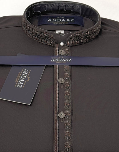 Boys Shalwar Kameez Dark Brown Embroidery