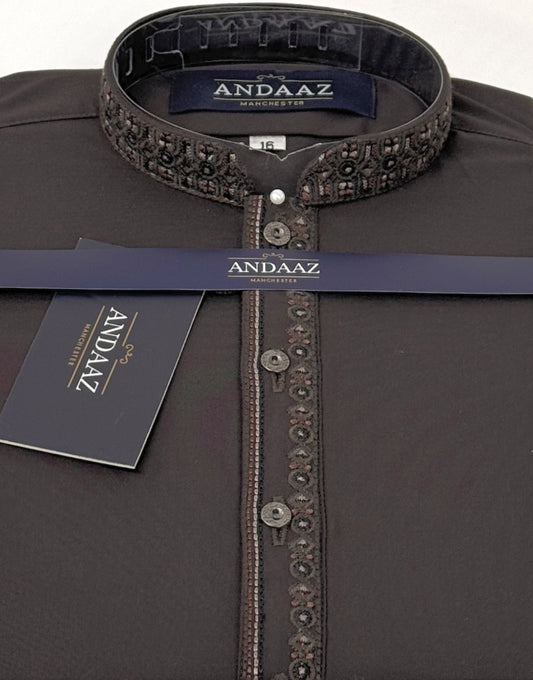 Boys Shalwar Kameez Dark Brown Embroidery
