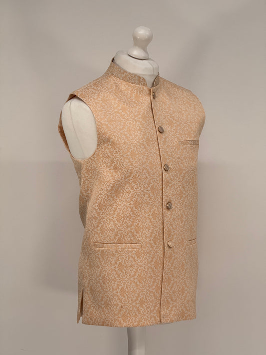 Men's Banarsi Cream Peach Waistcoat
