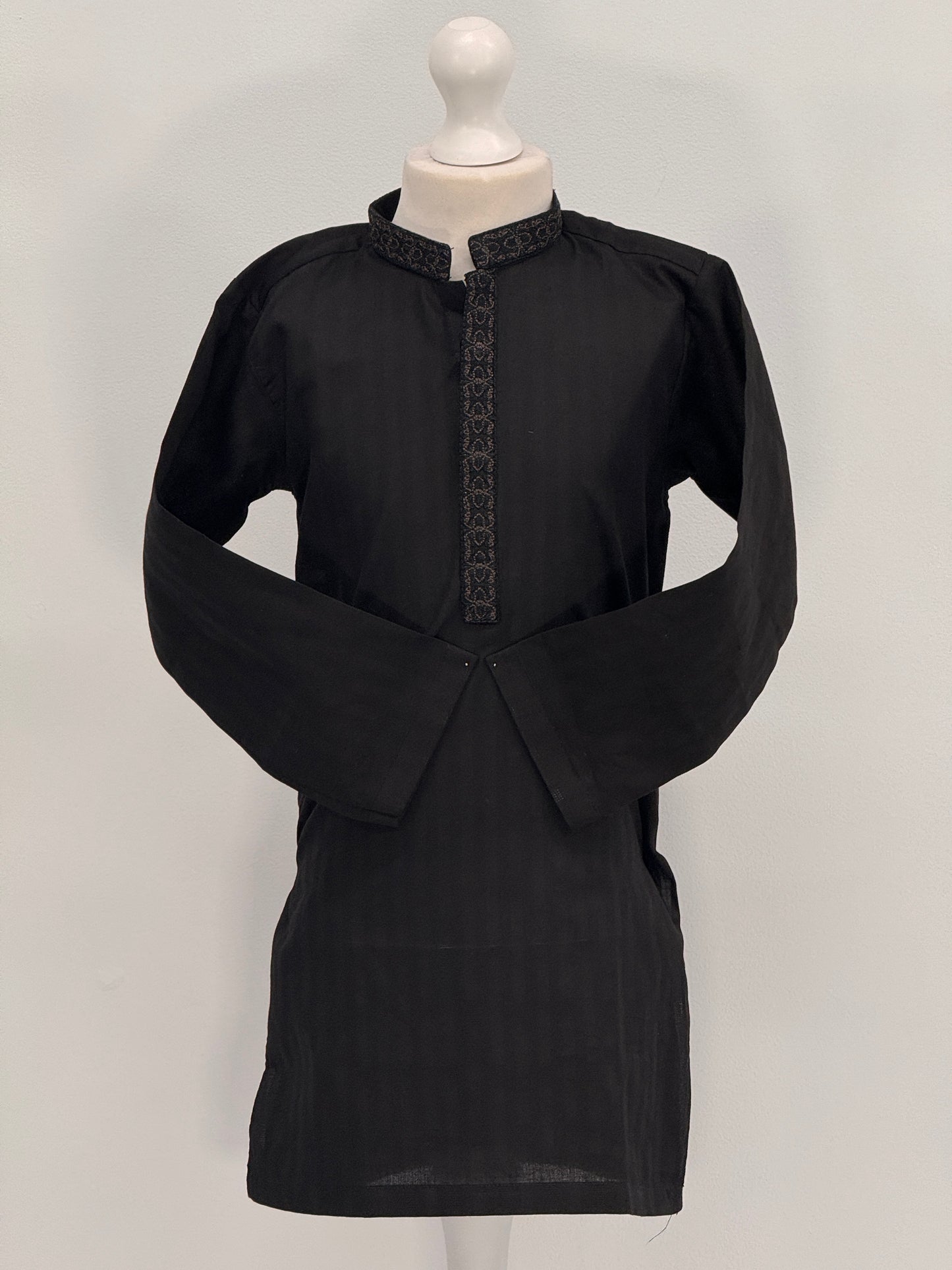 Boys Black 2 Kurta with Placket Embroidery