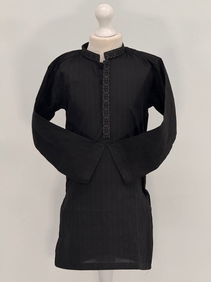 Boys Black 2 Kurta with Placket Embroidery