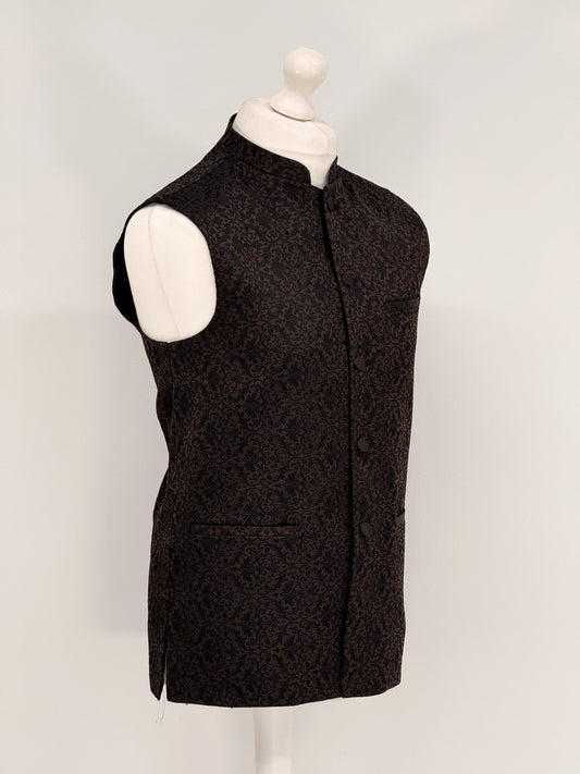 Men's Banarsi Brown Black Waistcoat