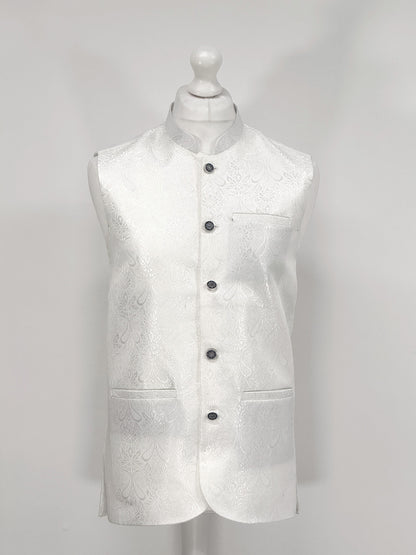 Men's Off White Paisley Design Jamawar Waistcoat