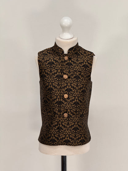 Boys Banarsi Bronze Black Waistcoat