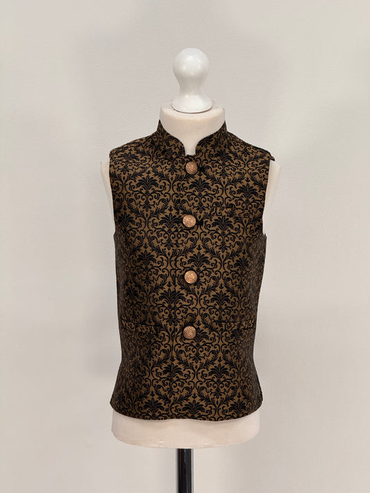 Boys Banarsi Bronze Black Waistcoat