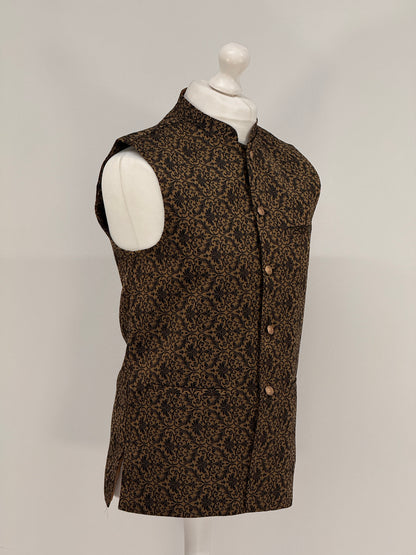 Men's Banarsi Bronze Black Waistcoat