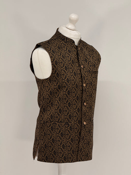 Men's Banarsi Bronze Black Waistcoat