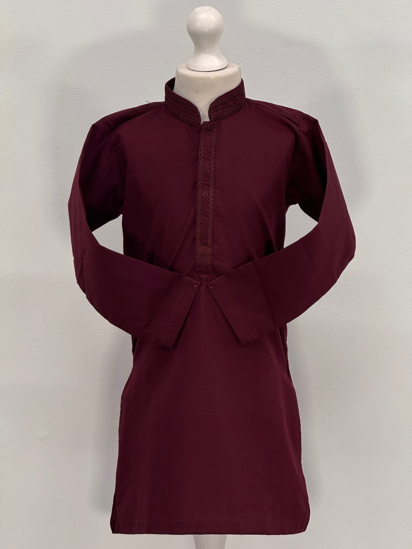 Boys Maroon 1 Kurta with Placket Embroidery