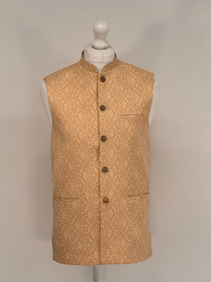 Men's Banarsi Peach Cream Waistcoat