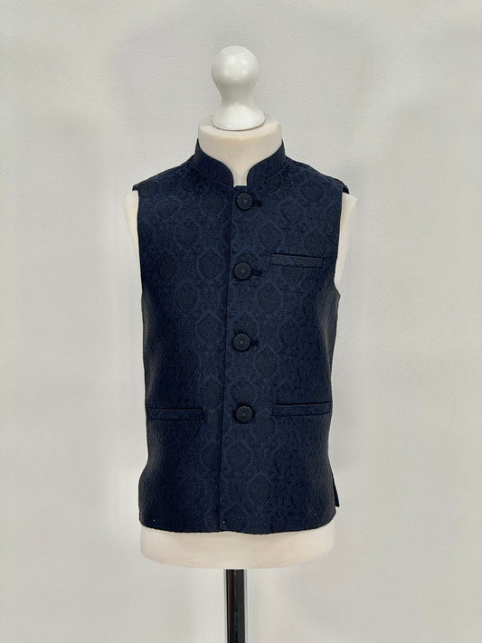 Boys Banarsi Navy Black Diamond Waistcoat