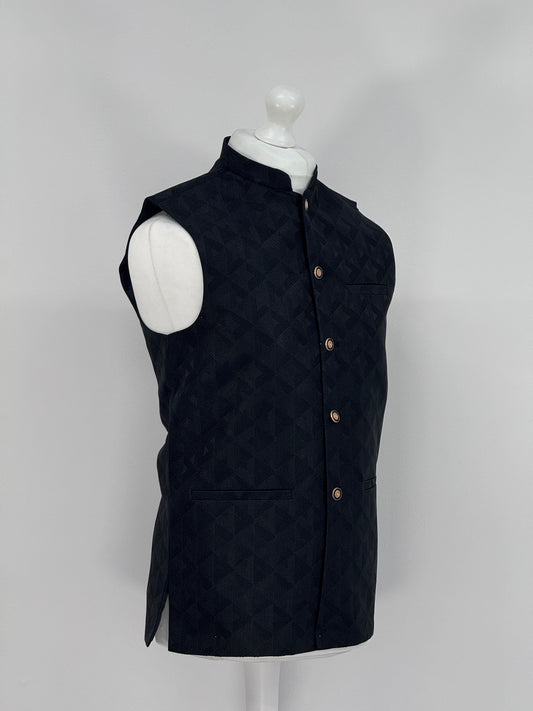 Men's Aztec Design Black Jamawar  Waistcoat