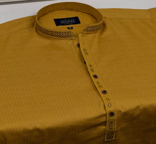 Boys Mustard Kurta with Placket Embroidery