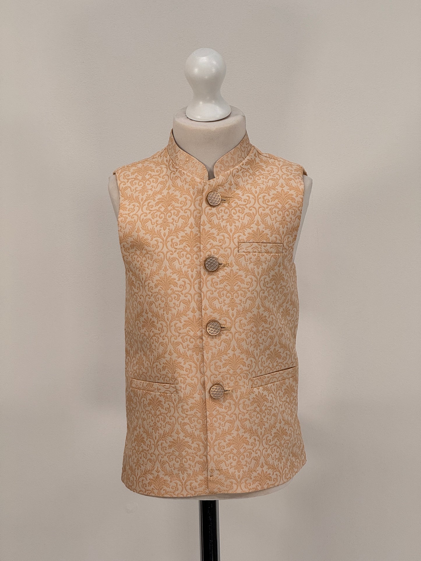 Boys Banarsi Cream Peach Waistcoat