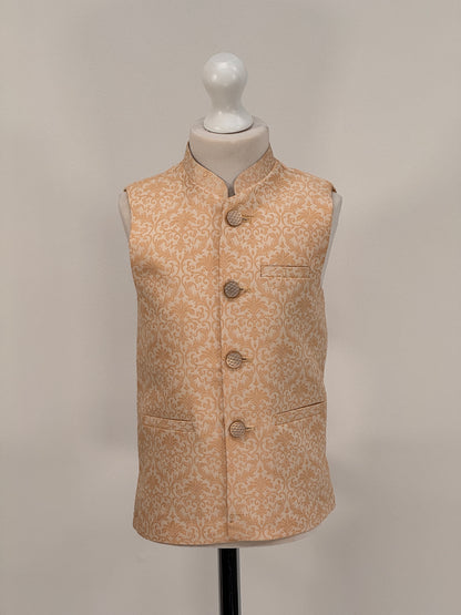 Boys Banarsi Cream Peach Waistcoat