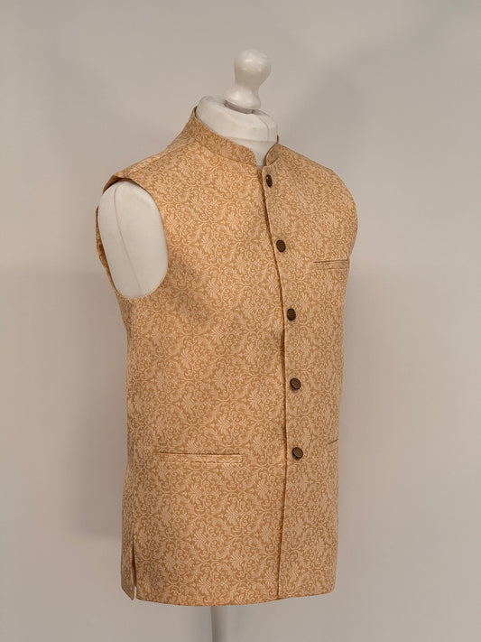 Men's Banarsi Peach Cream Waistcoat