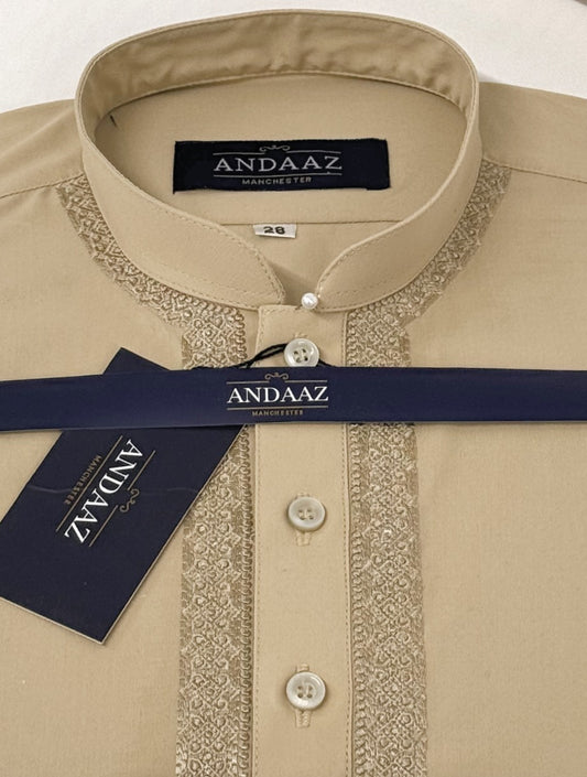 Boys Shalwar Kameez Beige 2 with Piyala Embroidery