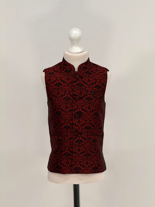 Boys Banarsi Red Black Waistcoat