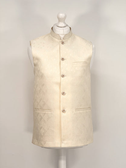Men's Aztec Design Cream Jamawar Waistcoat