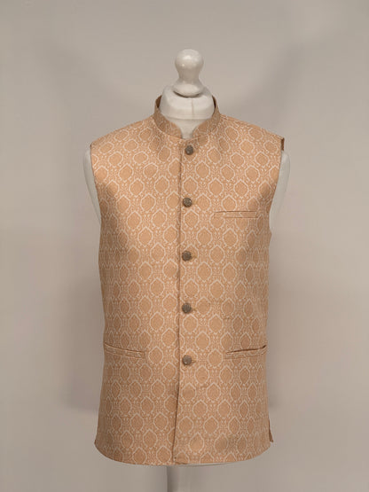 Men's Banarsi Cream Peach Diamond Waistcoat