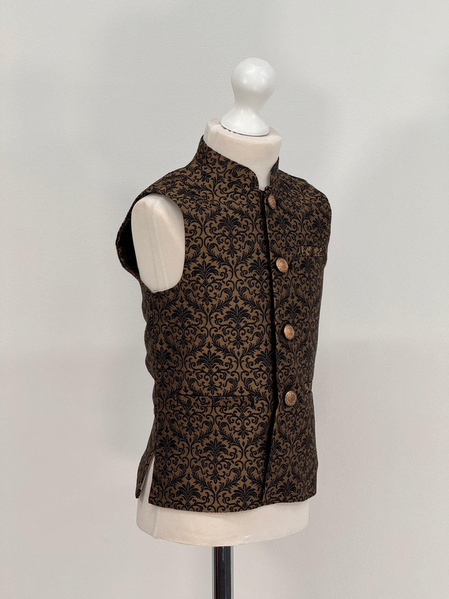Boys Banarsi Bronze Black Waistcoat
