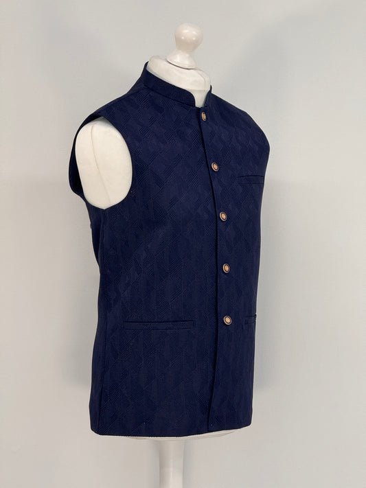 Men's Aztec Design Navy Jamawar Waistcoat