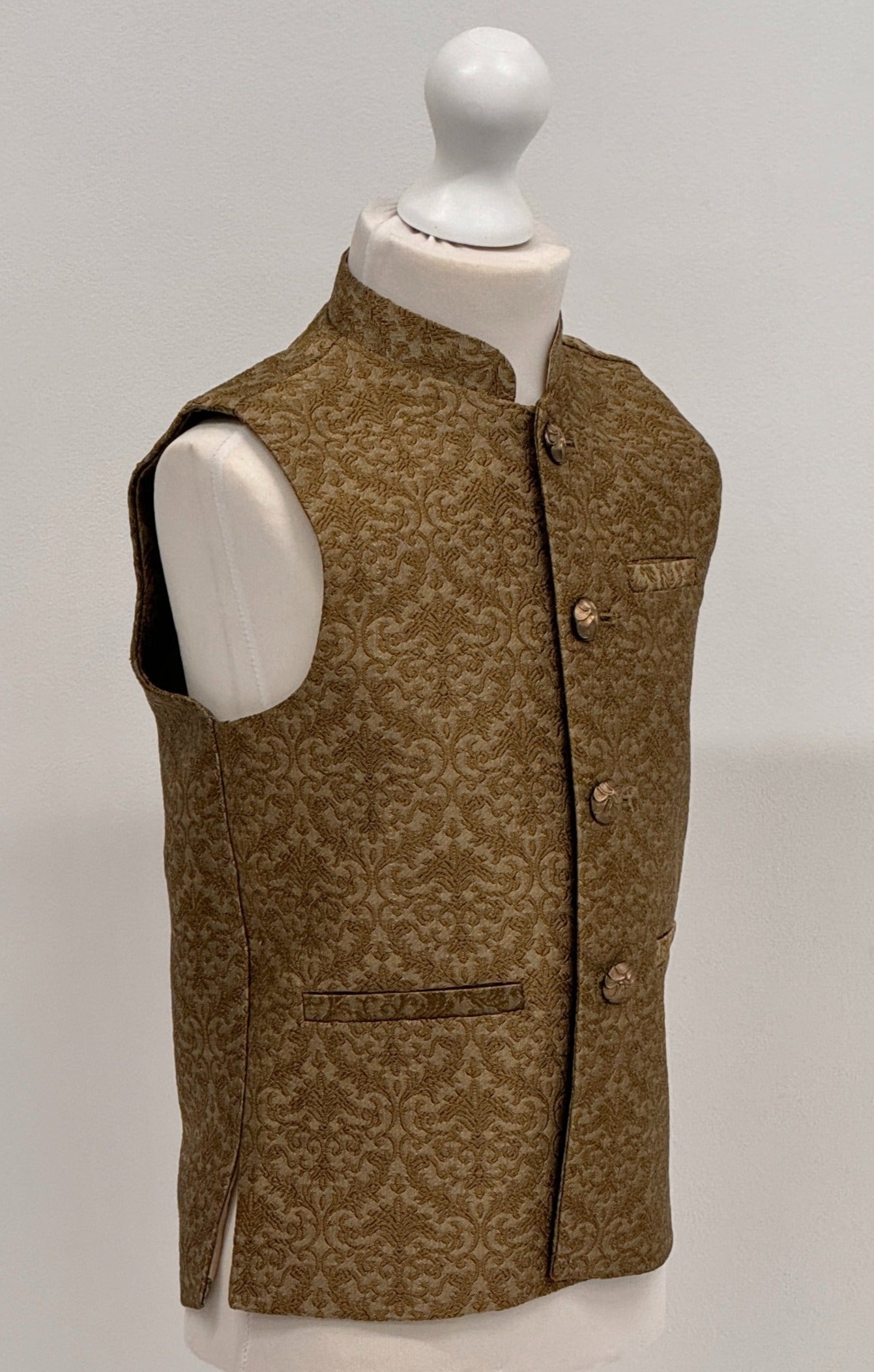 Boys Banarsi Golden Copper Waistcoat