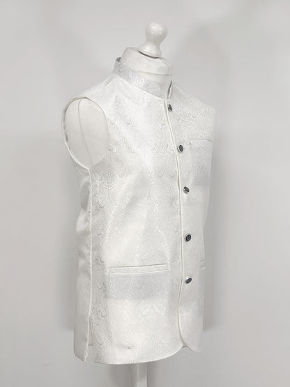 Men's Off White Paisley Design Jamawar Waistcoat