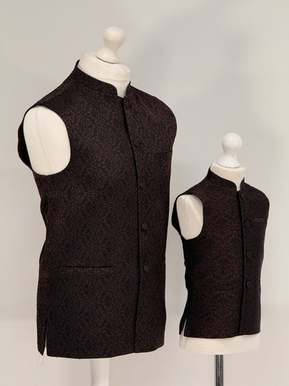 Men's Banarsi Brown Black Waistcoat
