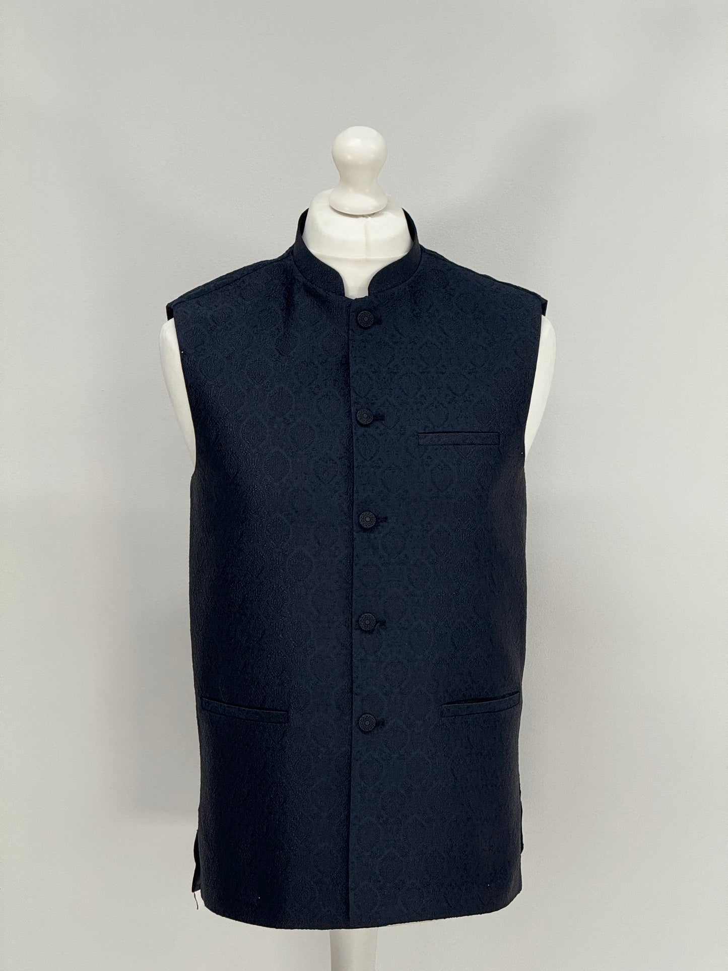 Men's Banarsi Navy Black Diamond Waistcoat