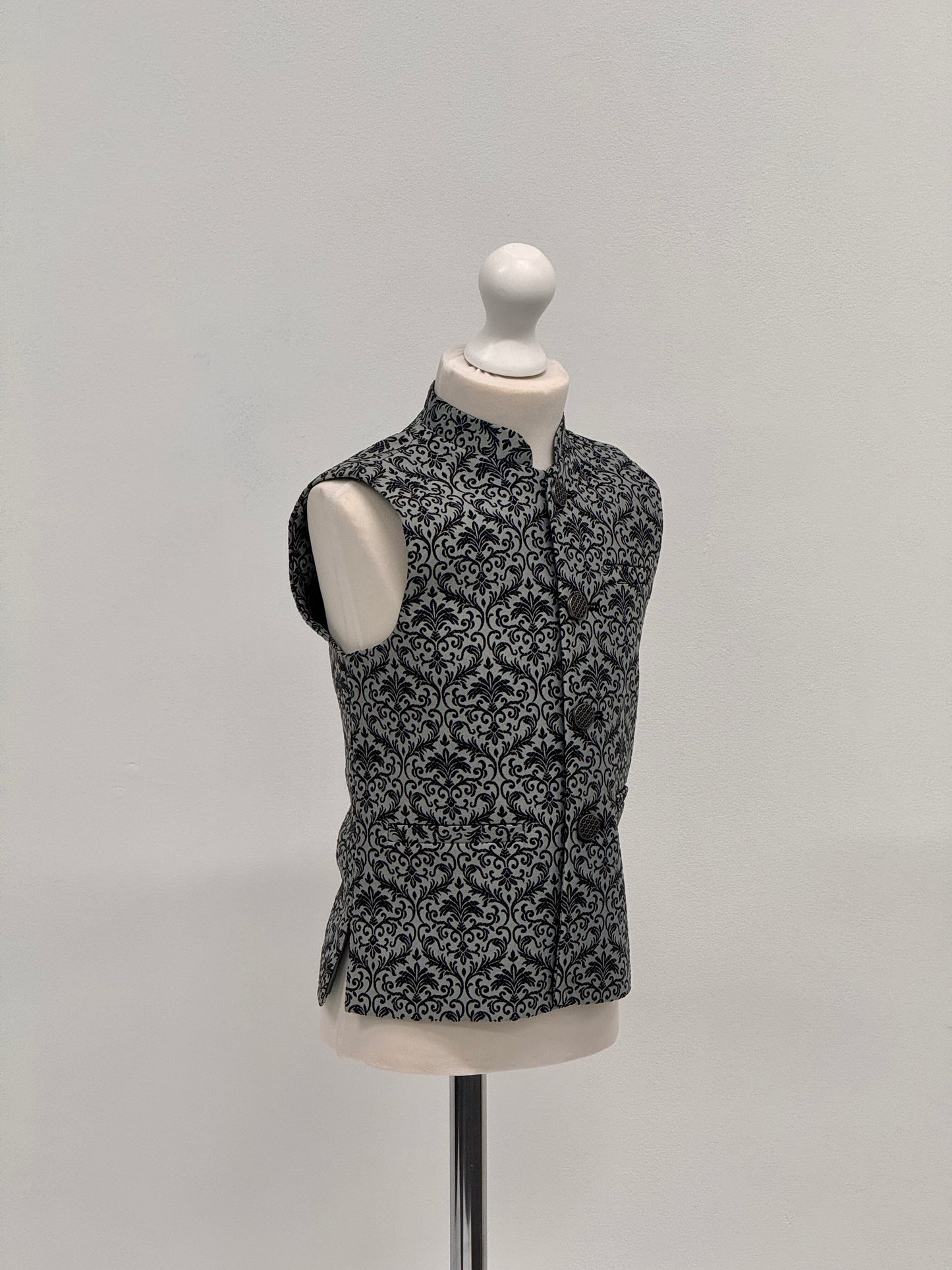 Boys Banarsi Grey Black Waistcoat