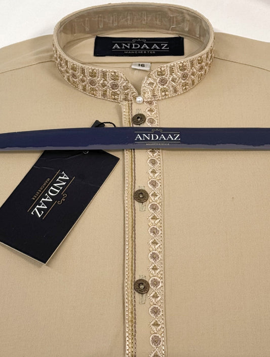 Boys Shalwar Kameez Beige 5 Embroidery