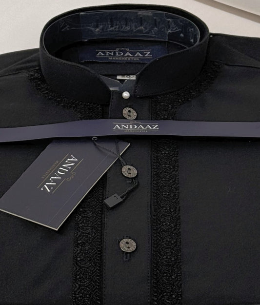 Boys Shalwar Kameez Black with Piyala Embroidery