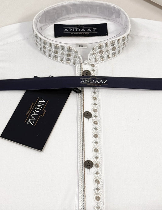 Boys Shalwar Kameez White Embroidery