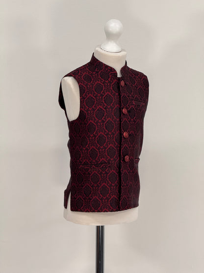 Boys Banarsi Red Black Diamond Waistcoat
