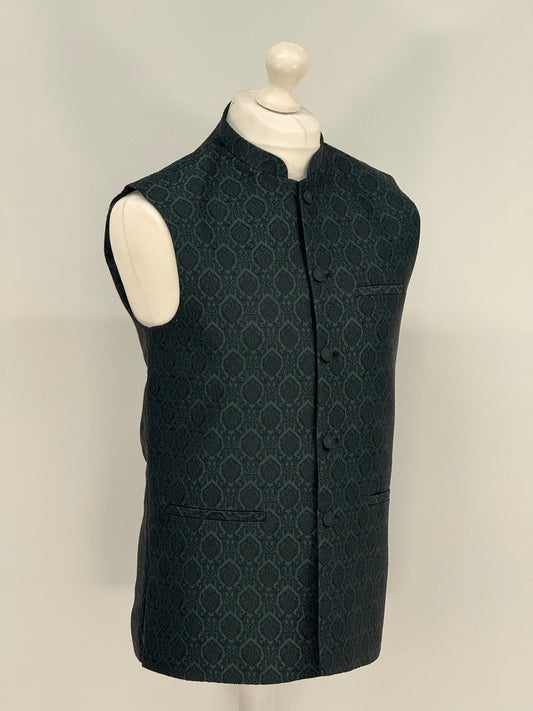 Men's Banarsi Green Black Diamond Waistcoat