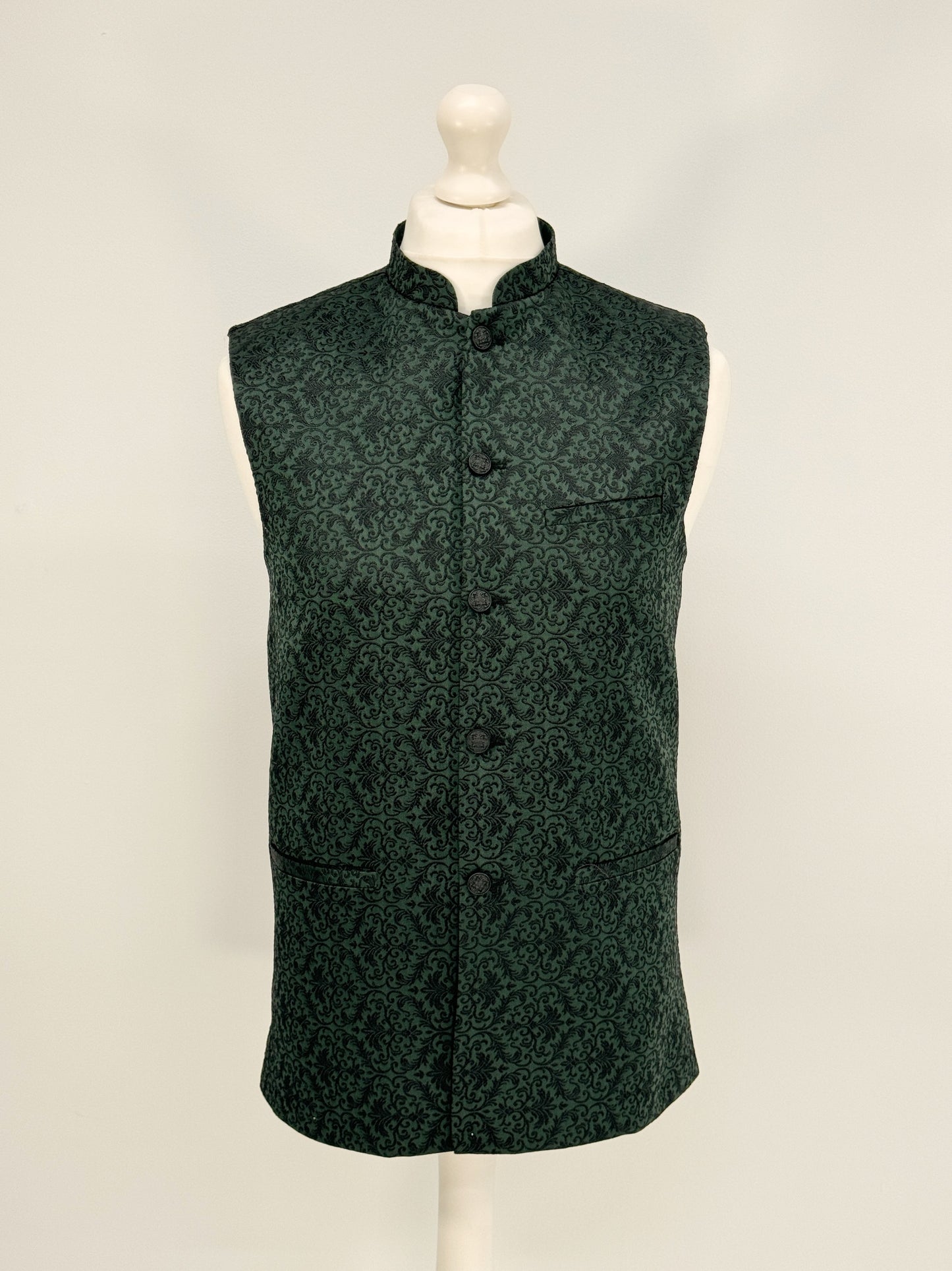 Men's Banarsi Green Black Waistcoat