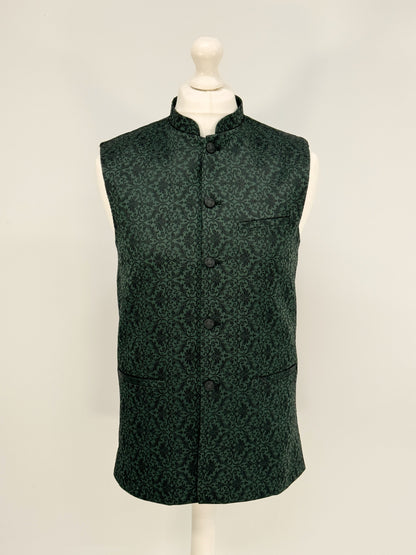 Men's Banarsi Green Black Waistcoat