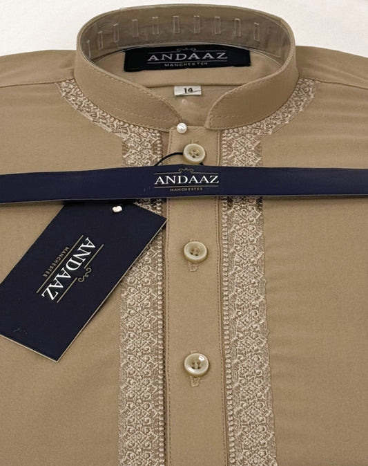 Boys Shalwar Kameez Beige 4 with Piyala Embroidery