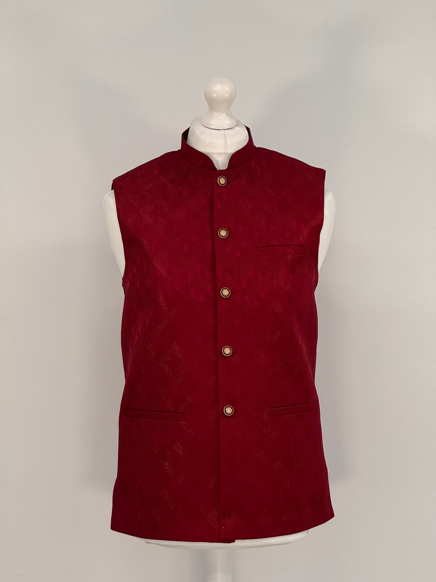 Men's Aztec Design Maroon Jamawar Waistcoat