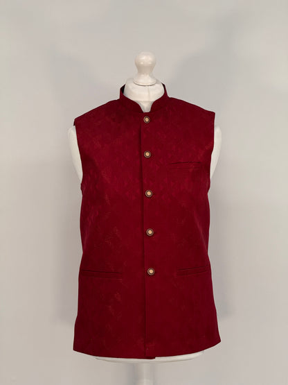 Men's Aztec Design Maroon Jamawar Waistcoat