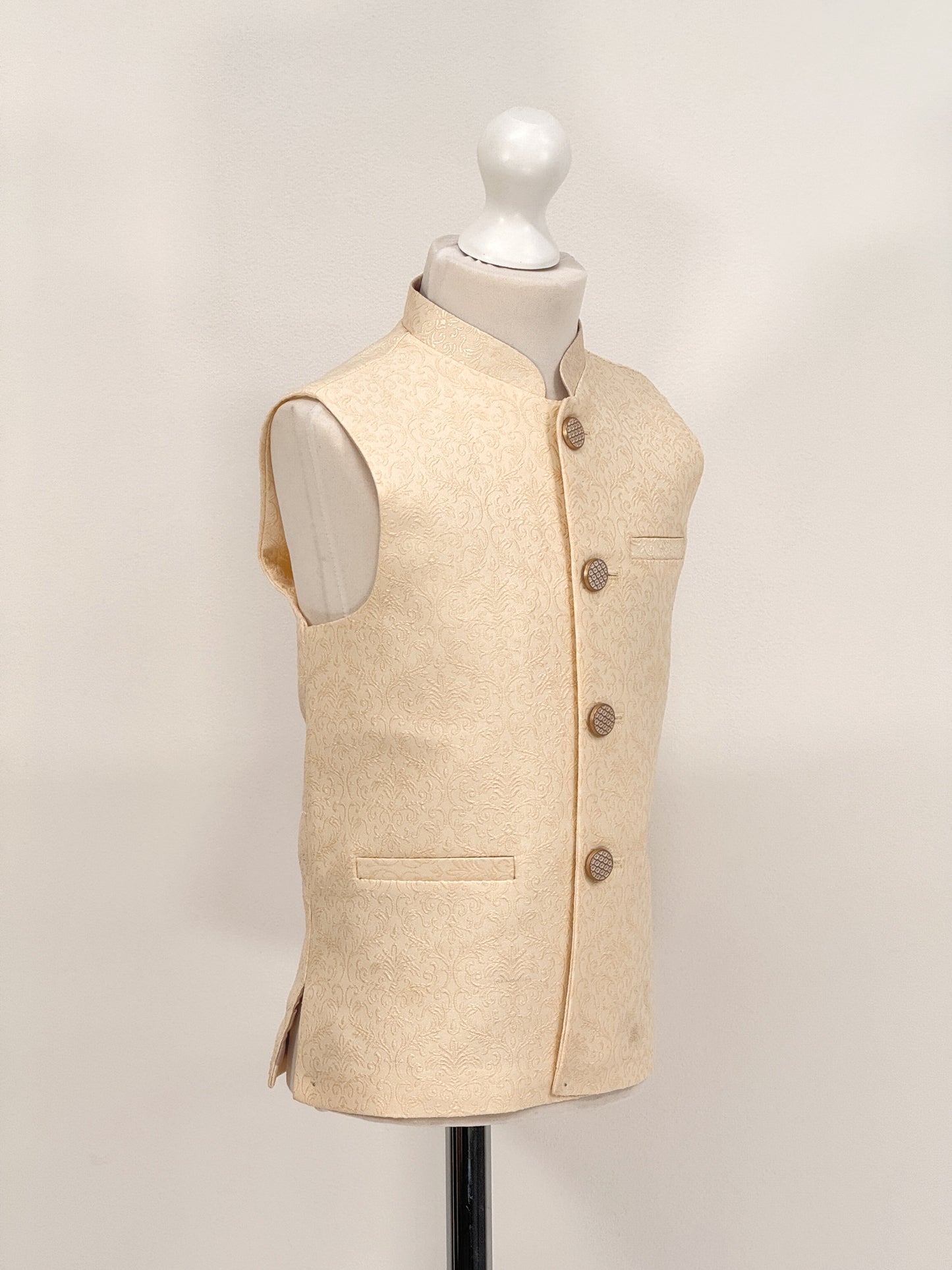Boys Banarsi Cream Waistcoat