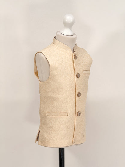 Boys Banarsi Cream Waistcoat